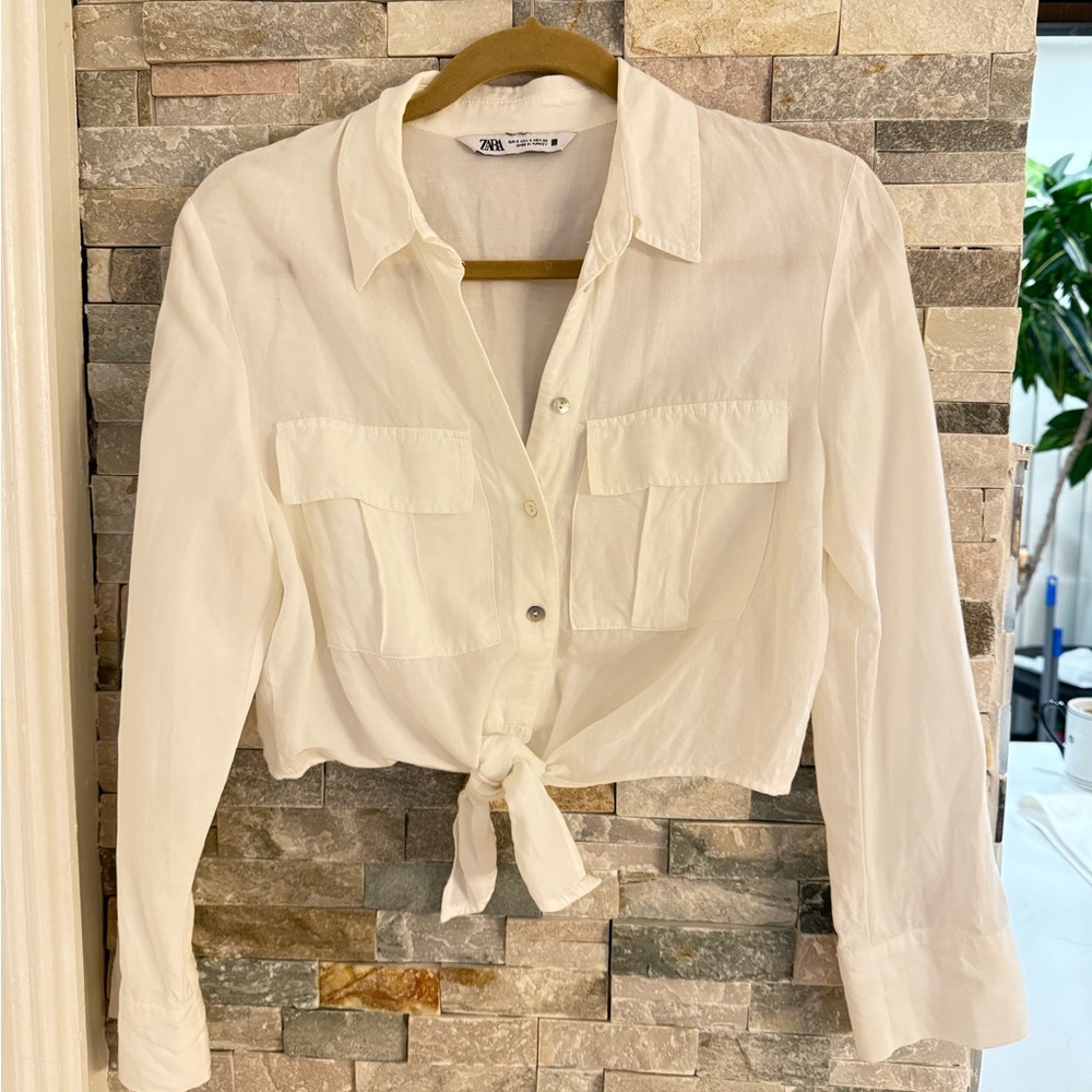 Zara White Button Down Crop Top - Picture 5 of 10